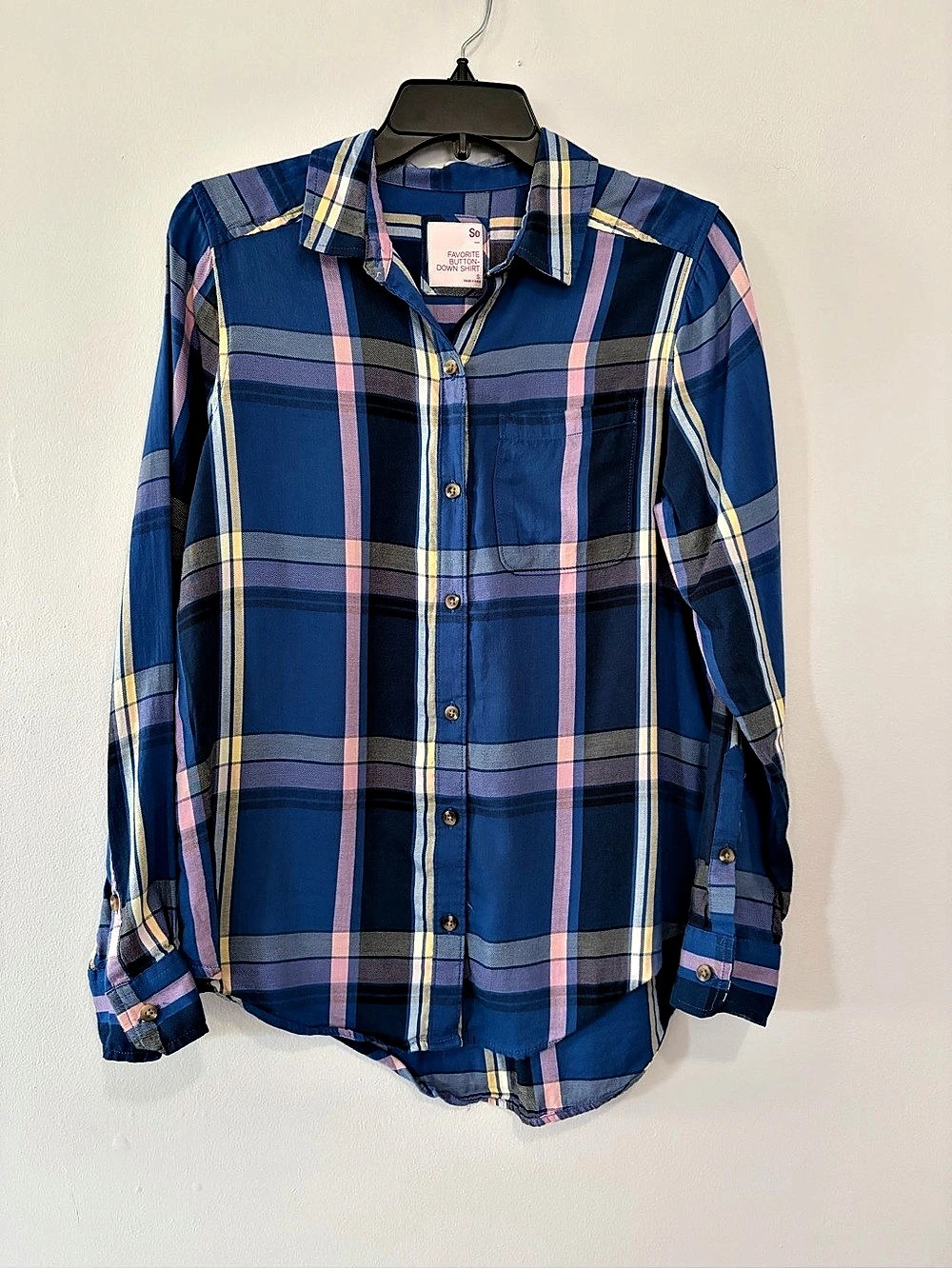 So Favorite Button Down Shirt Plaid Cotton Modal Shirt Size Small